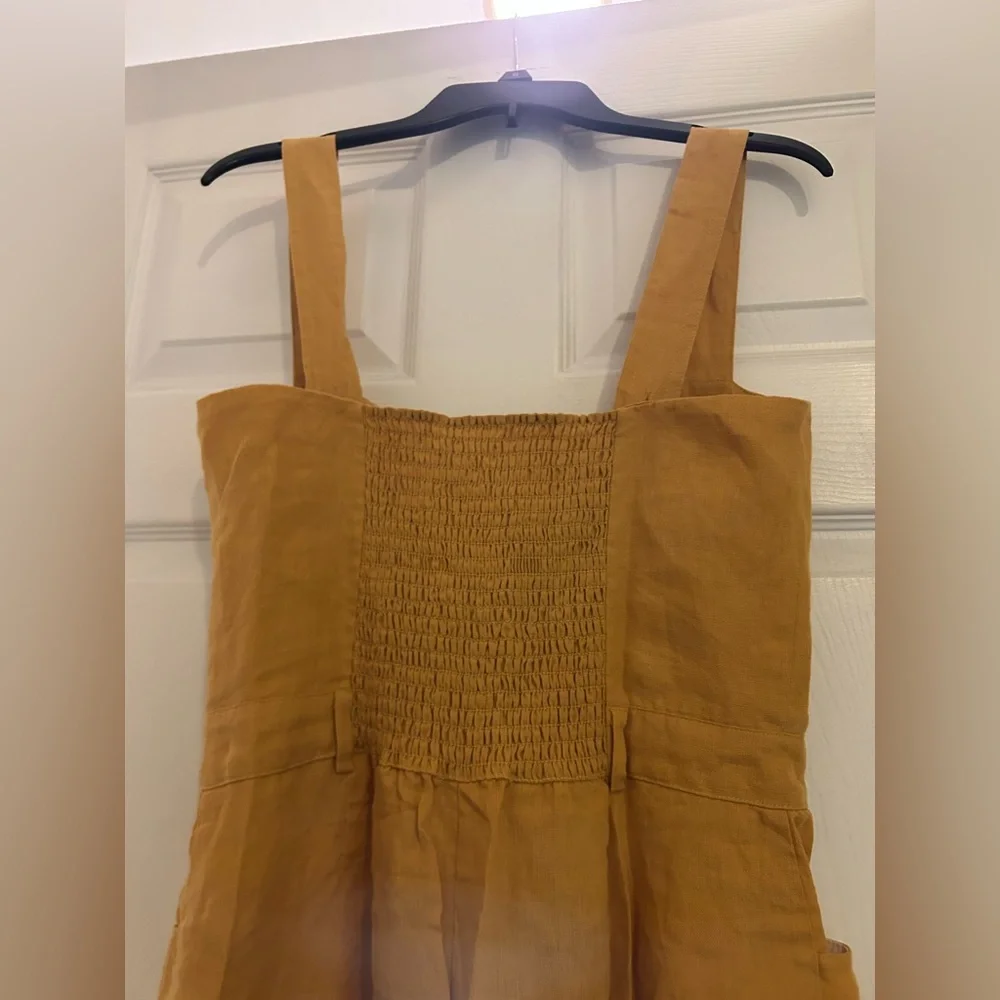 REFORMATION Wide Leg Linen Jumpsuit in Mustard Yellow - Size 8